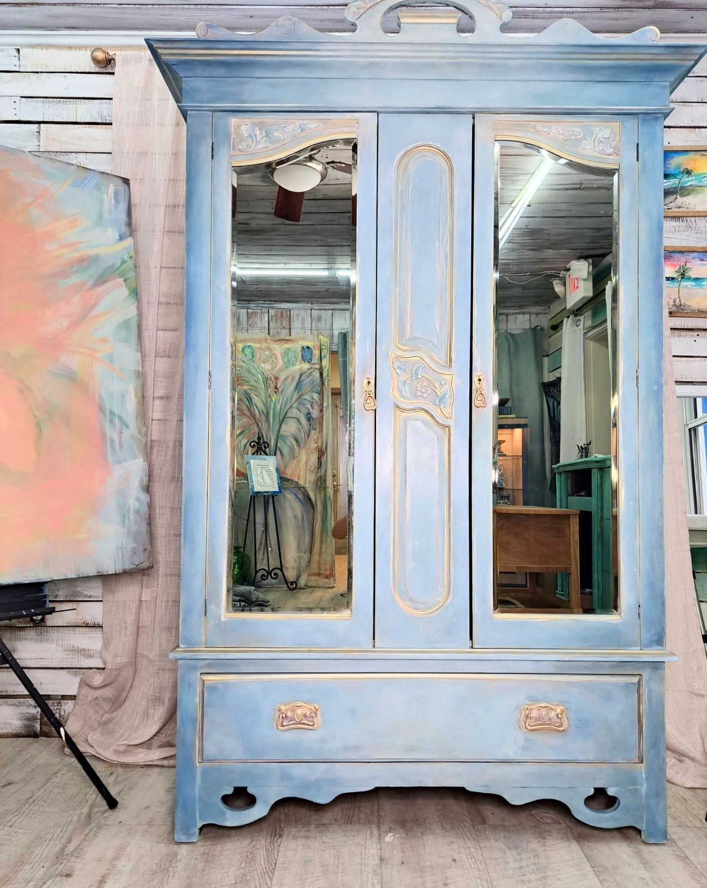 Hand Painted Antique  Armoire